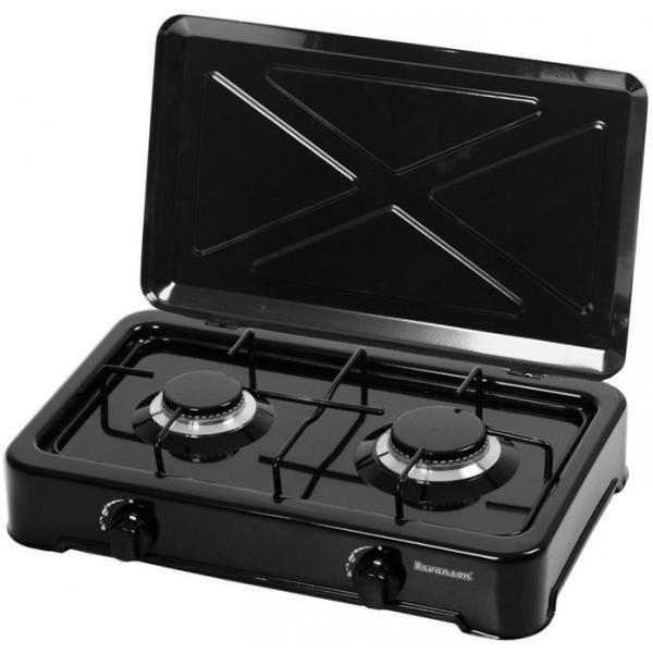 Ravanson K-02TB Plită de camping cu gaz, 2 arzătoare, 3710 W, negru (K-02TB)