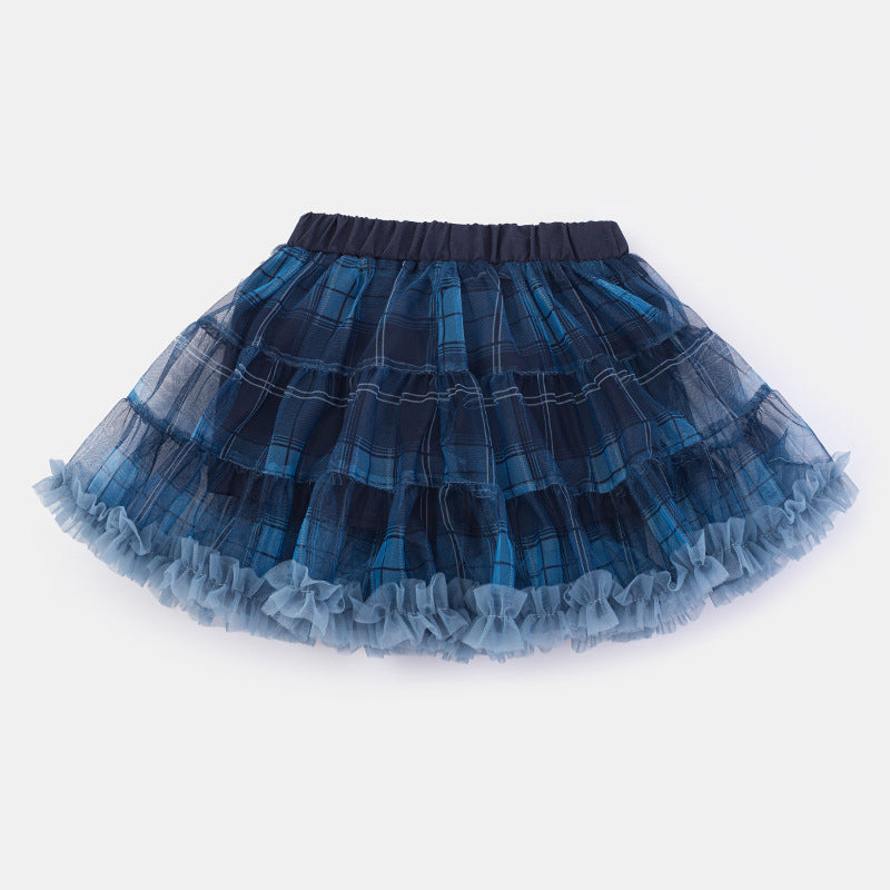 Cute Girls' Summer Gingham Mesh Tutu Skirt, Versatile Half Skirt Casual Dress for Kids