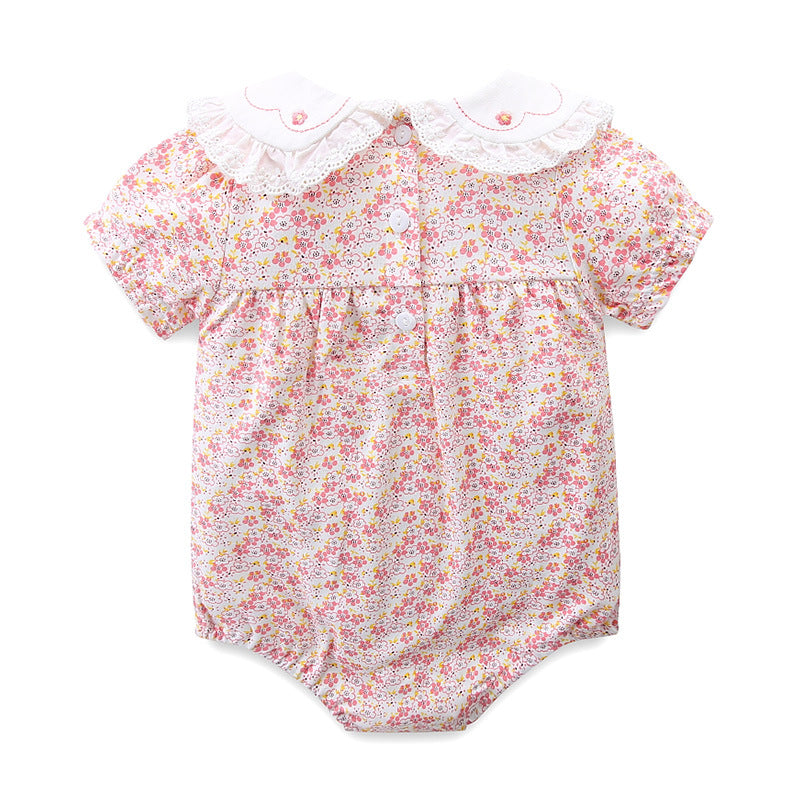 Baby Summer Triangular Romper, Pure Cotton Floral Print, Peter Pan Collar