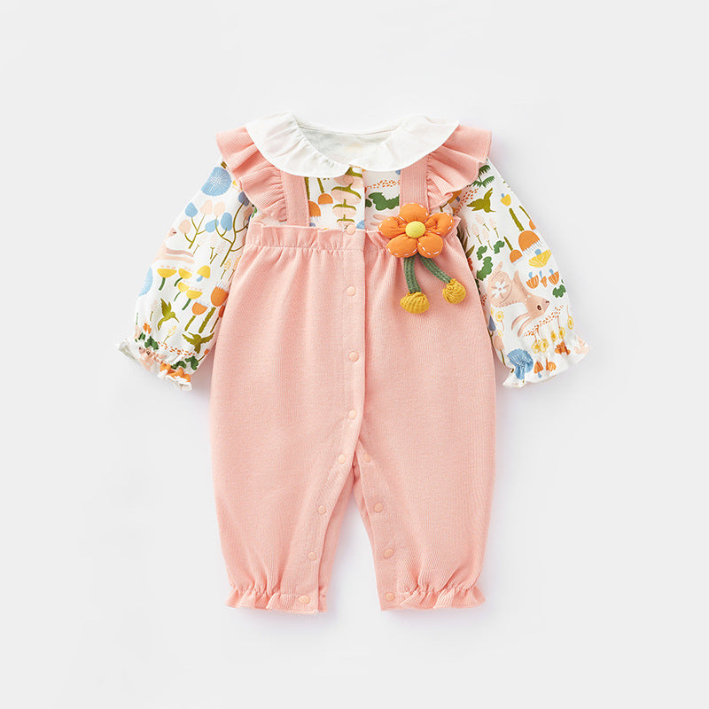 Infant Cotton Romper Long Sleeve Bodysuit for Newborn Baby Girls Spring and Autumn