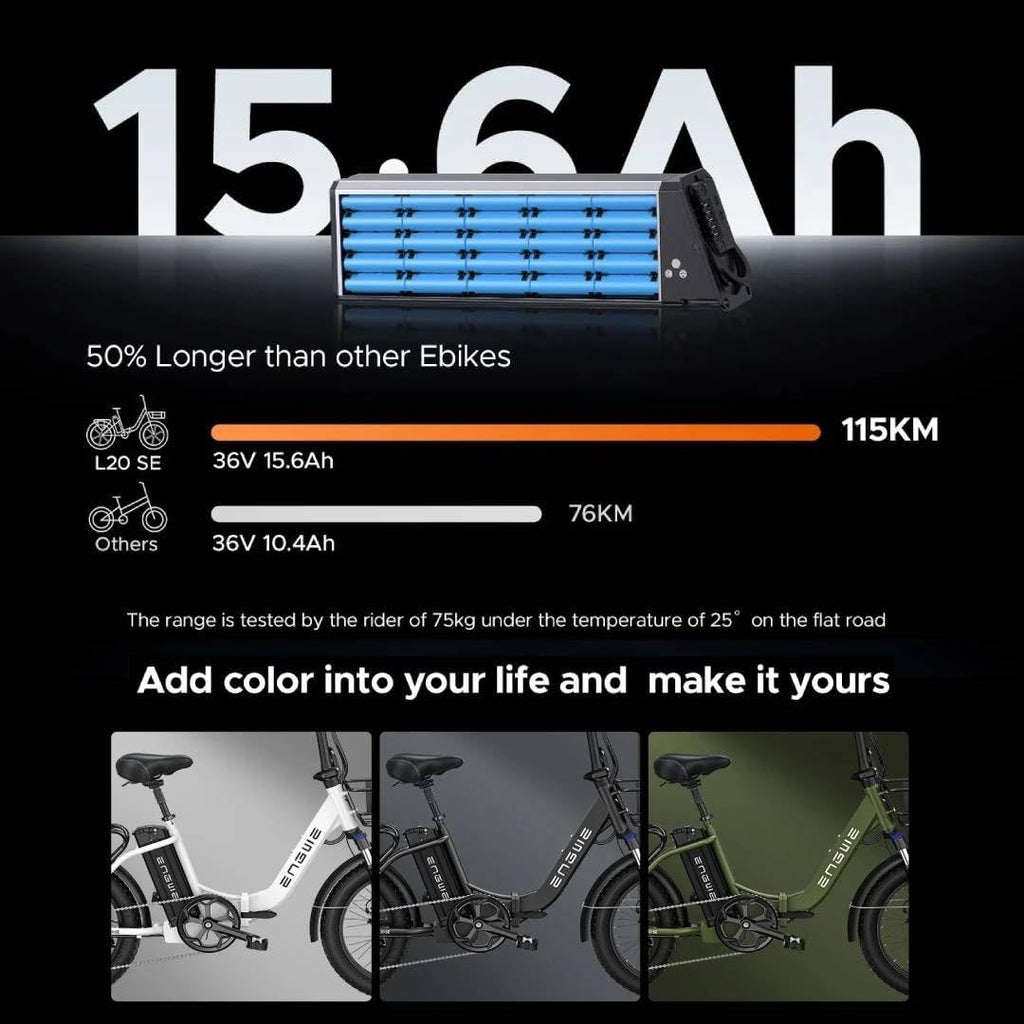 ENGWE E Bike 20 Inch Folding Electric Bike with 3.0 Inch Lithium Battery 15.6Ah Long Range Up to 140km, 7 Speed Off Road for Men, Mountain Bike, Beach and Snow