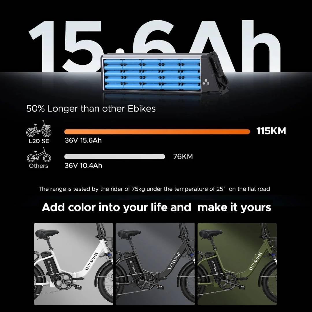 ENGWE E Bike 20 Inch Folding Electric Bike with 3.0 Inch Lithium Battery 15.6Ah Long Range Up to 140km, 7 Speed Off Road for Men, Mountain Bike, Beach and Snow