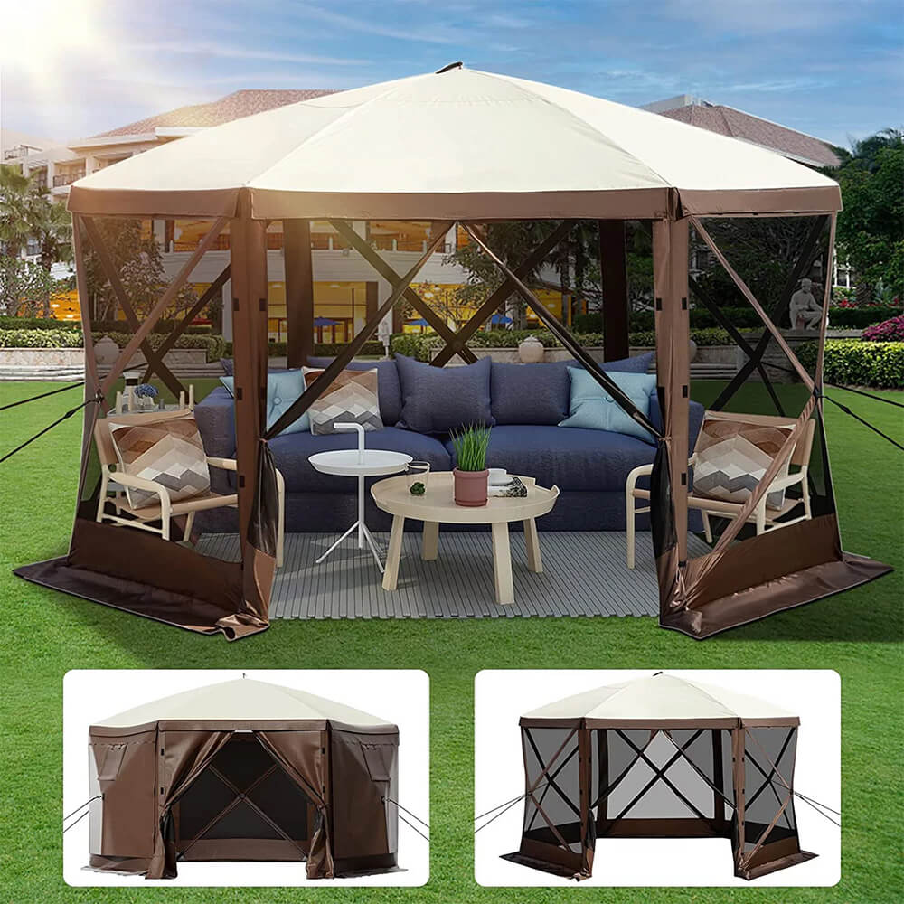 Cort camping impermeabil pentru 8 persoane, cu depozitare si plasa de tantari