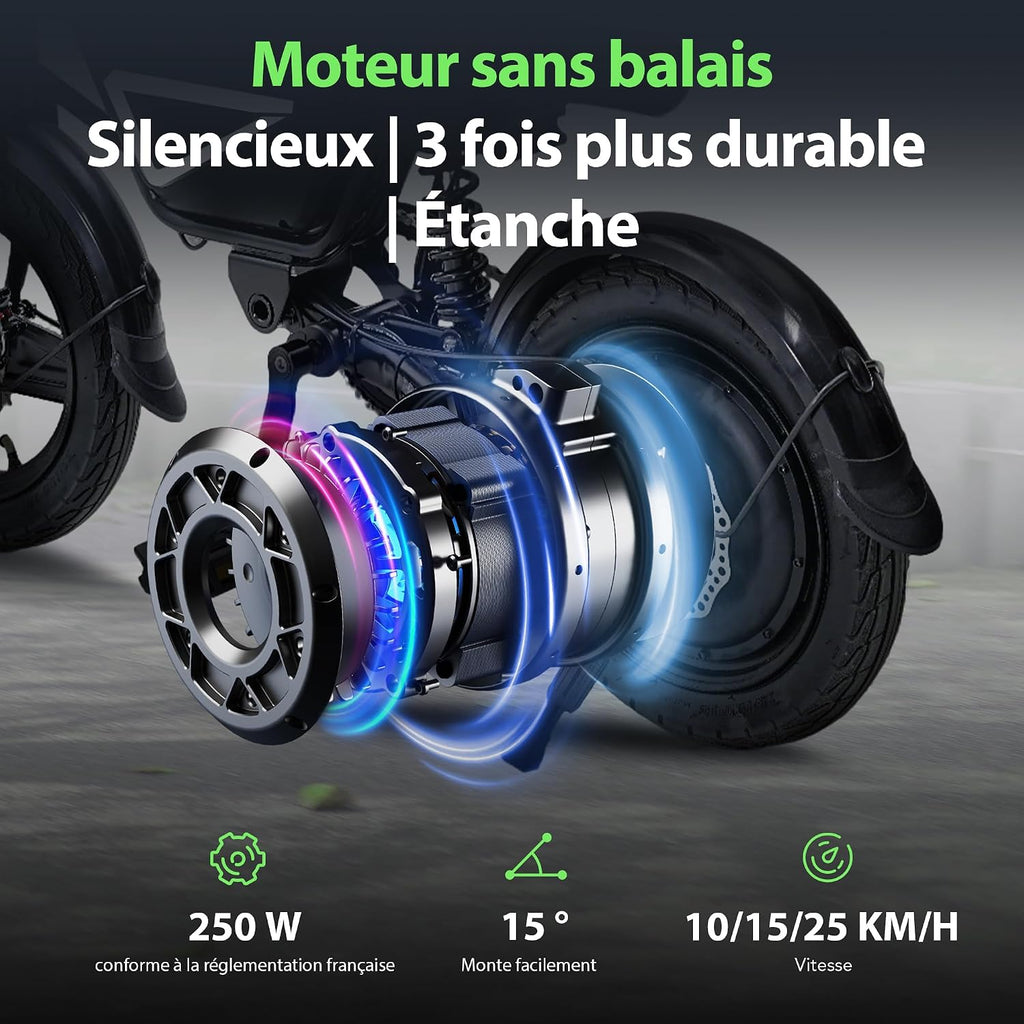 iScooter 14 Inch Folding Electric Bike 432Wh Battery 30-50KM Range 250W Motor Electric Bike for Adults and Teenagers 120kg Load and One App Three Adjustable Speeds 10/15