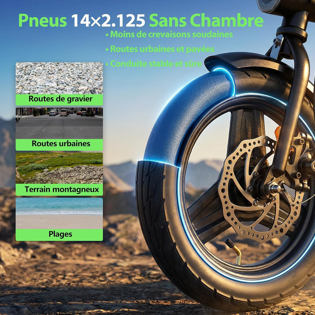 iScooter 14 Inch Folding Electric Bike 432Wh Battery 30-50KM Range 250W Motor Electric Bike for Adults and Teenagers 120kg Load and One App Three Adjustable Speeds 10/15