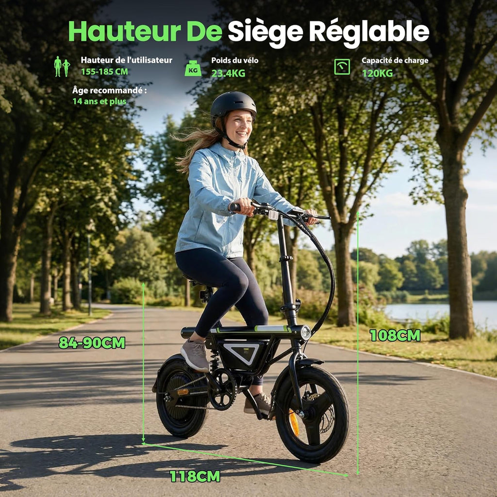 iScooter 14 Inch Folding Electric Bike 432Wh Battery 30-50KM Range 250W Motor Electric Bike for Adults and Teenagers 120kg Load and One App Three Adjustable Speeds 10/15