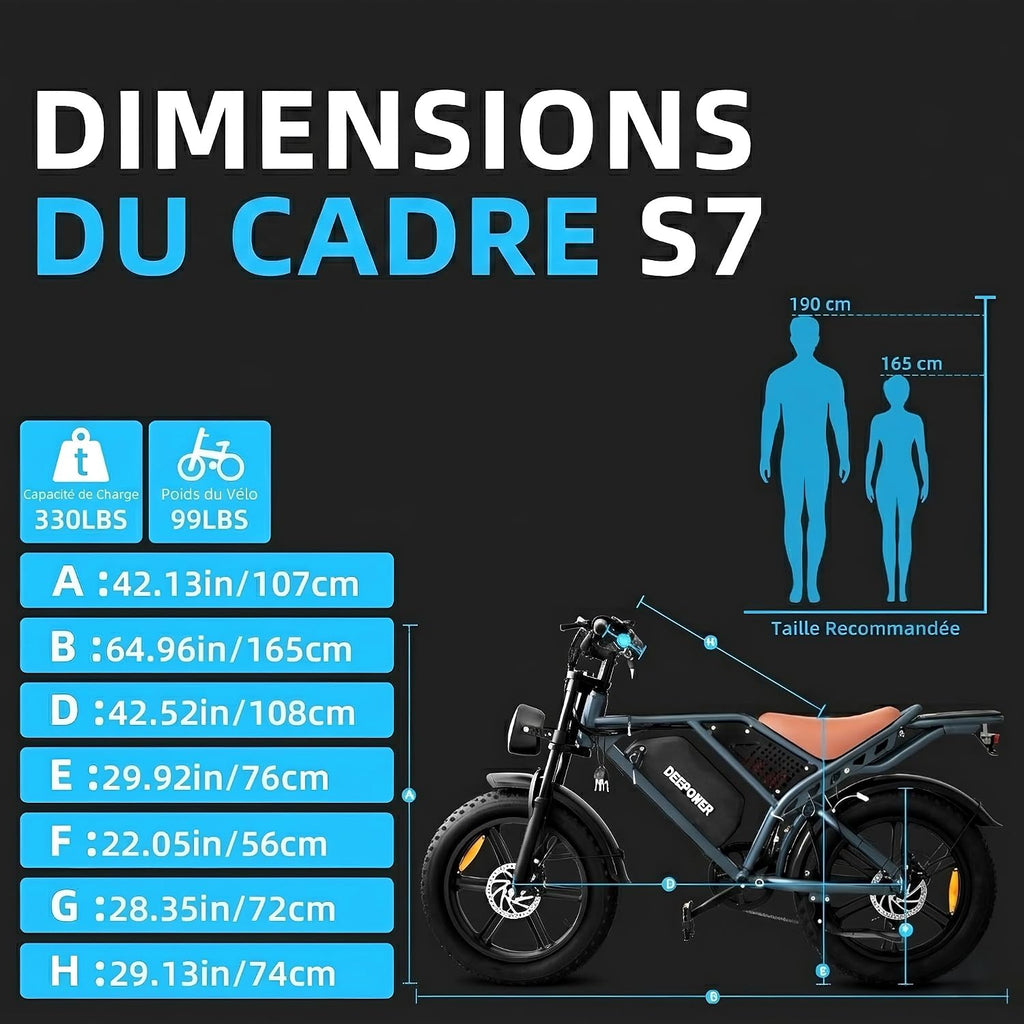 DEEPOWER QS7 Electric Bike, Removable Battery 48V 60Ah/35Ah/20Ah, Autonomy 110-250KM, Motor 120Nm, Fat Tyre 20'' X 4.0, 7 Speed, Full Hydraulic Suspension