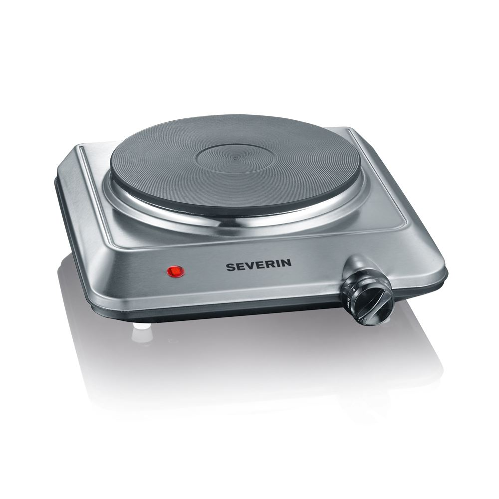 Plita electrica Severin, S1092, o zona de gatire, ideal pentru camping/rulota, comutator rotativ, 6 trepte de putere, placa 18 cm, pentru toate vasele de gatit, indicator luminos, material otel inoxidabil, 1500 W, inox (KP 1092)