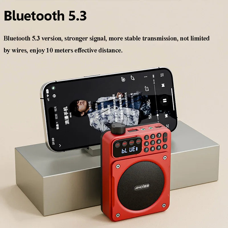 Dual Magnetic Speakers Digital FM Radio Red-2